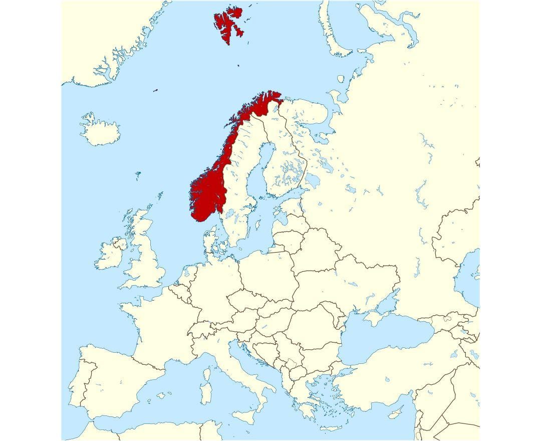 Norvegija vieta žemėlapyje