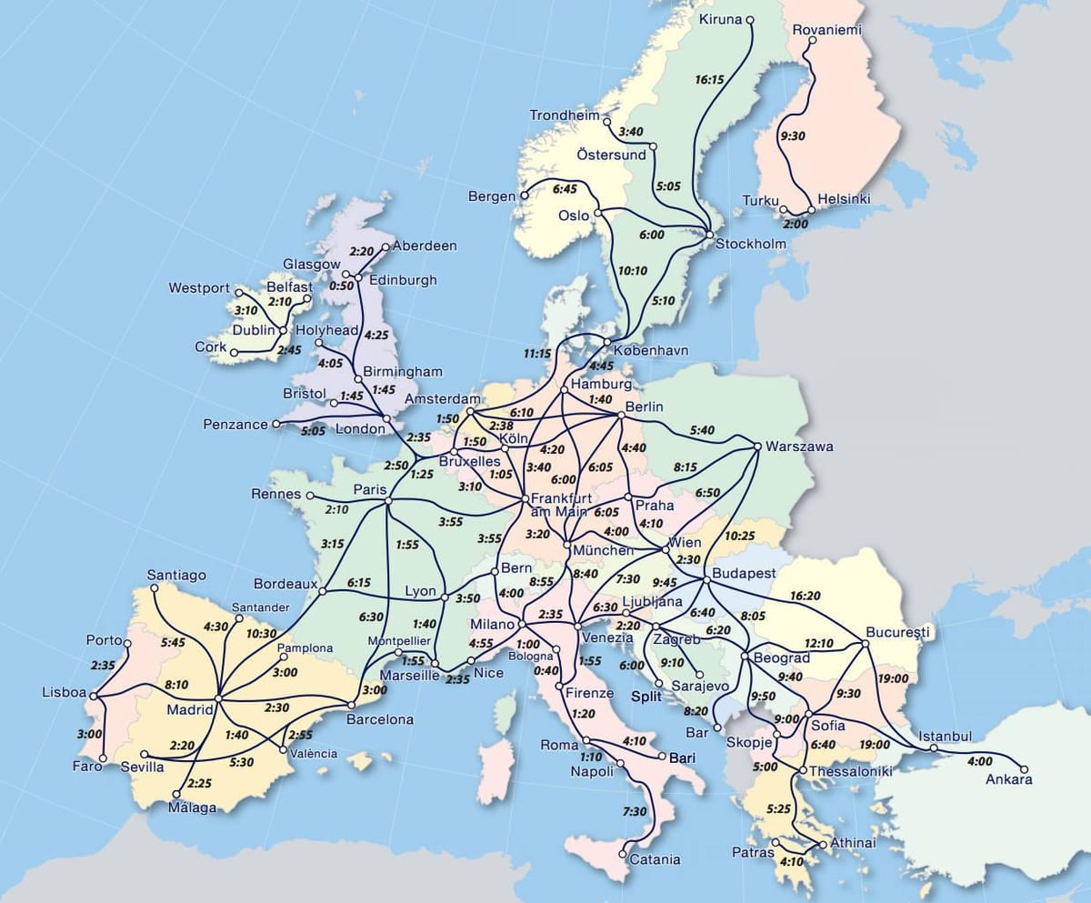 Žemėlapis eurail Norvegija