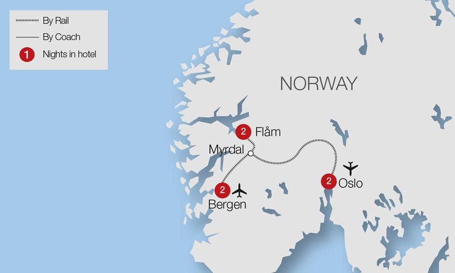 Žemėlapis flam geležinkelio Norvegija