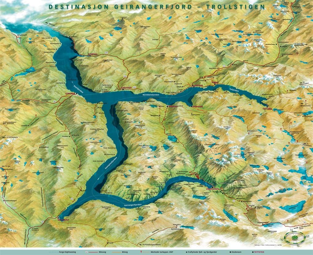 žemėlapis geiranger Norvegija