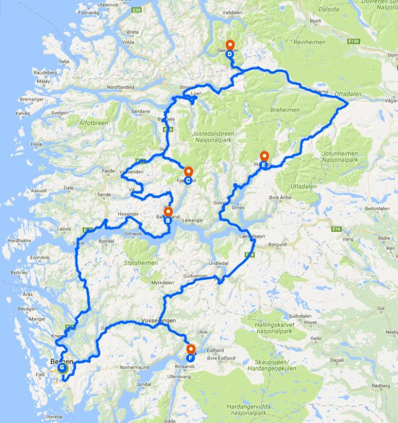 Norvegijos ledyno žemėlapis