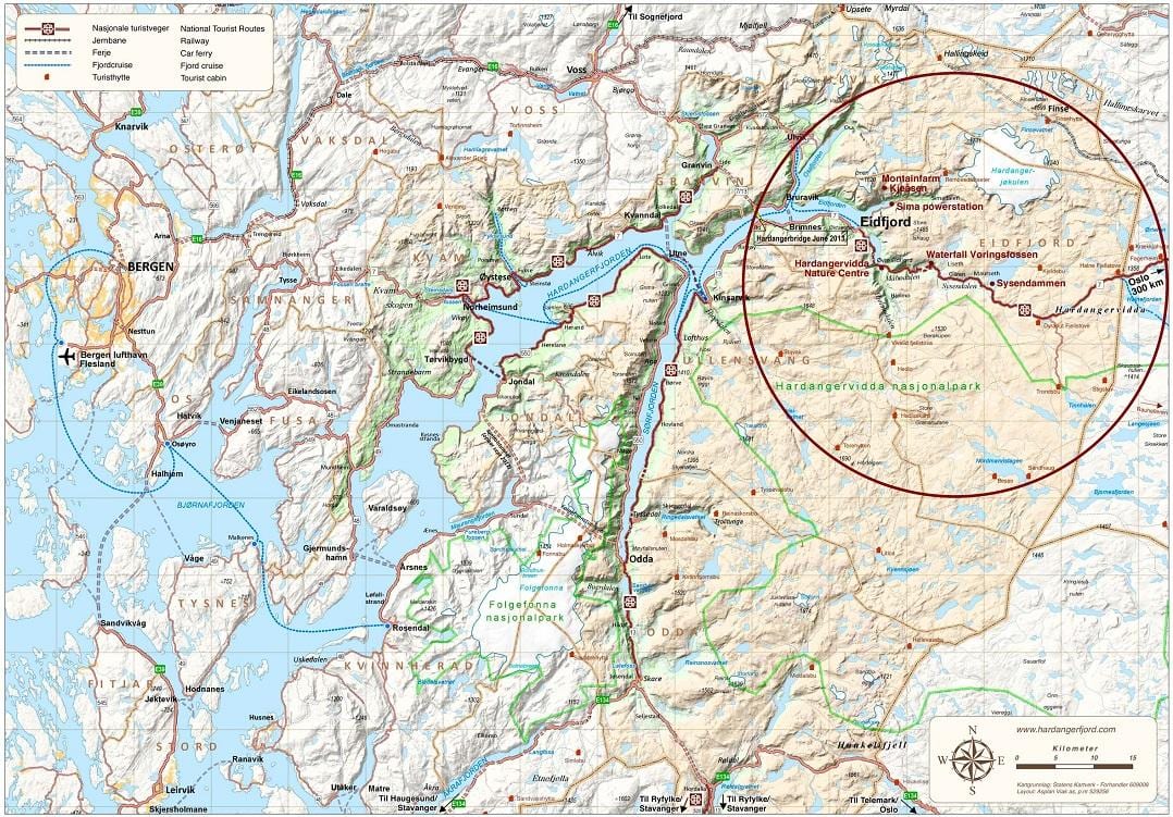 hardangerfjord Norvegijos žemėlapis