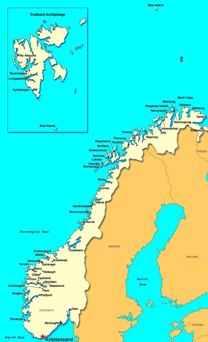 Žemėlapis kristiansandas, Norvegija