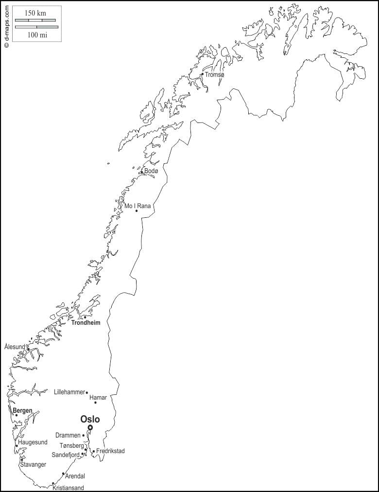 Žemėlapis Norvegija kontūro