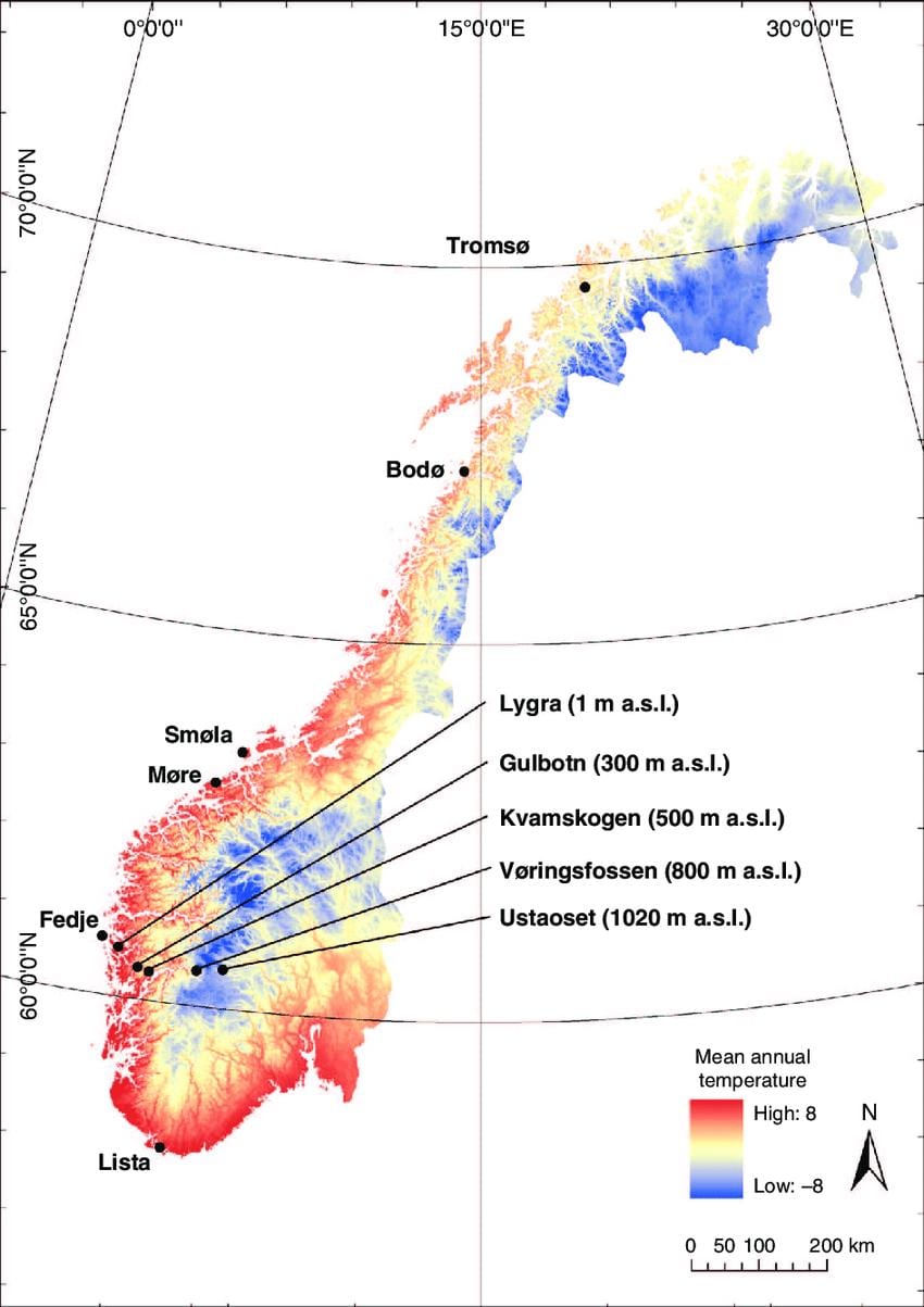 Norvegija temperatūros žemėlapis