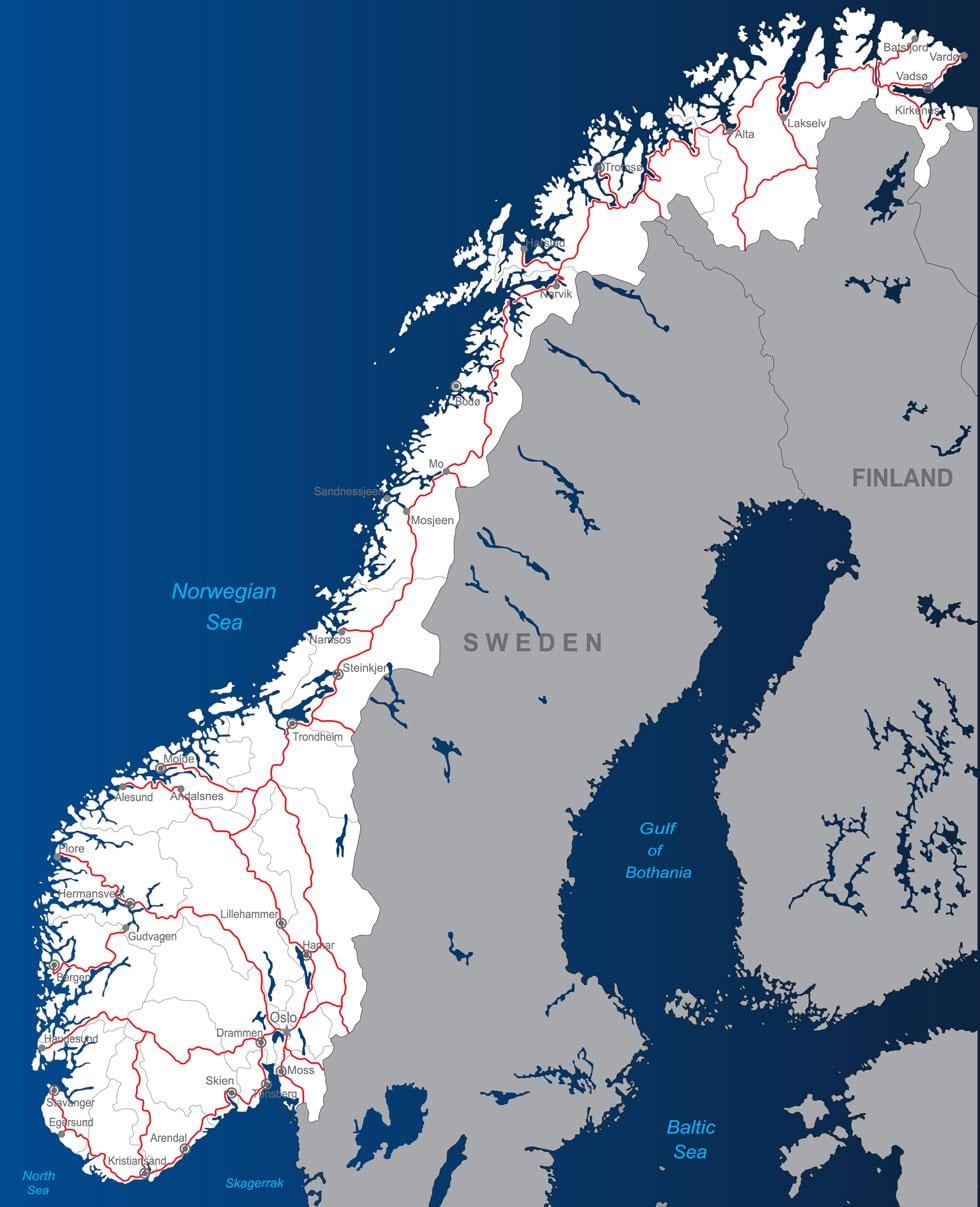 mokamus kelius, Norvegija žemėlapyje