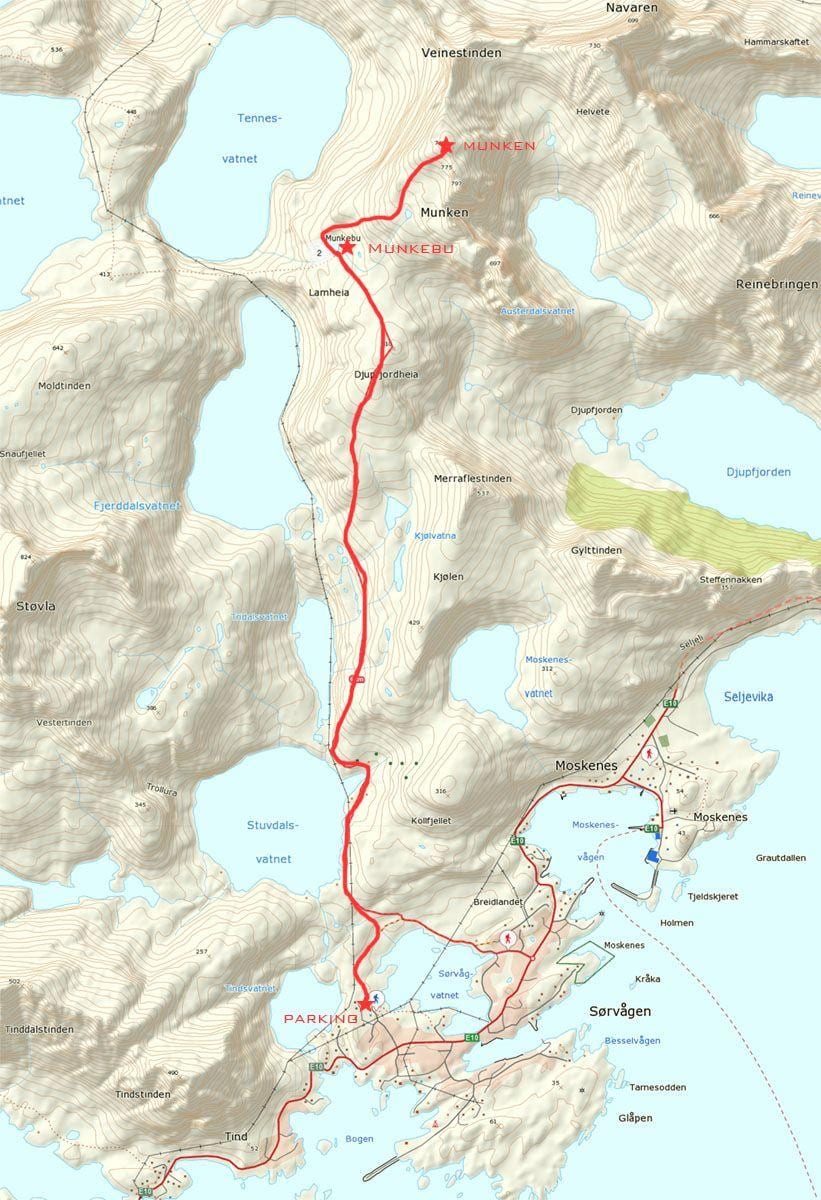 Žemėlapis Norvegija pėsčiųjų takai