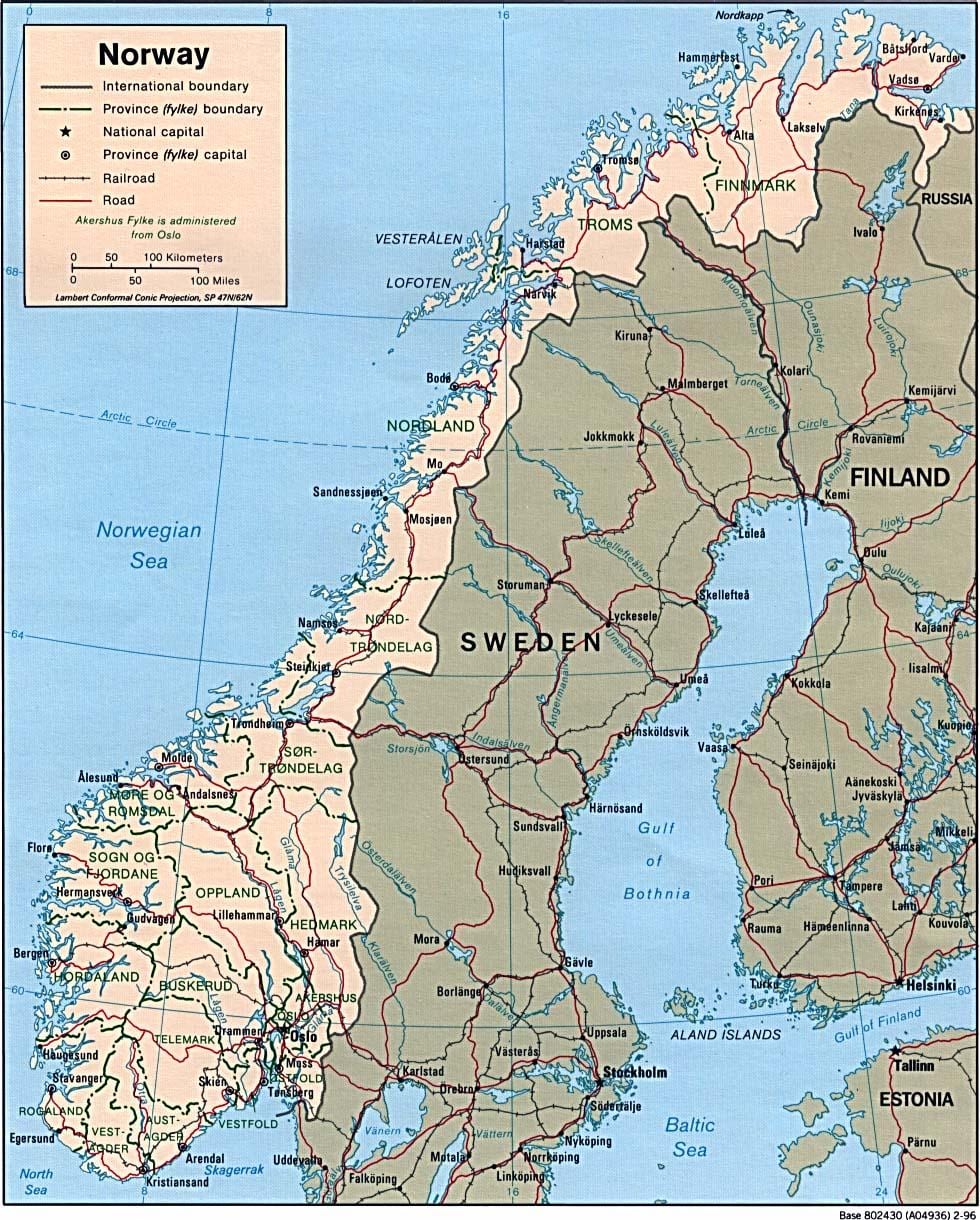Žemėlapis Norvegija platumos