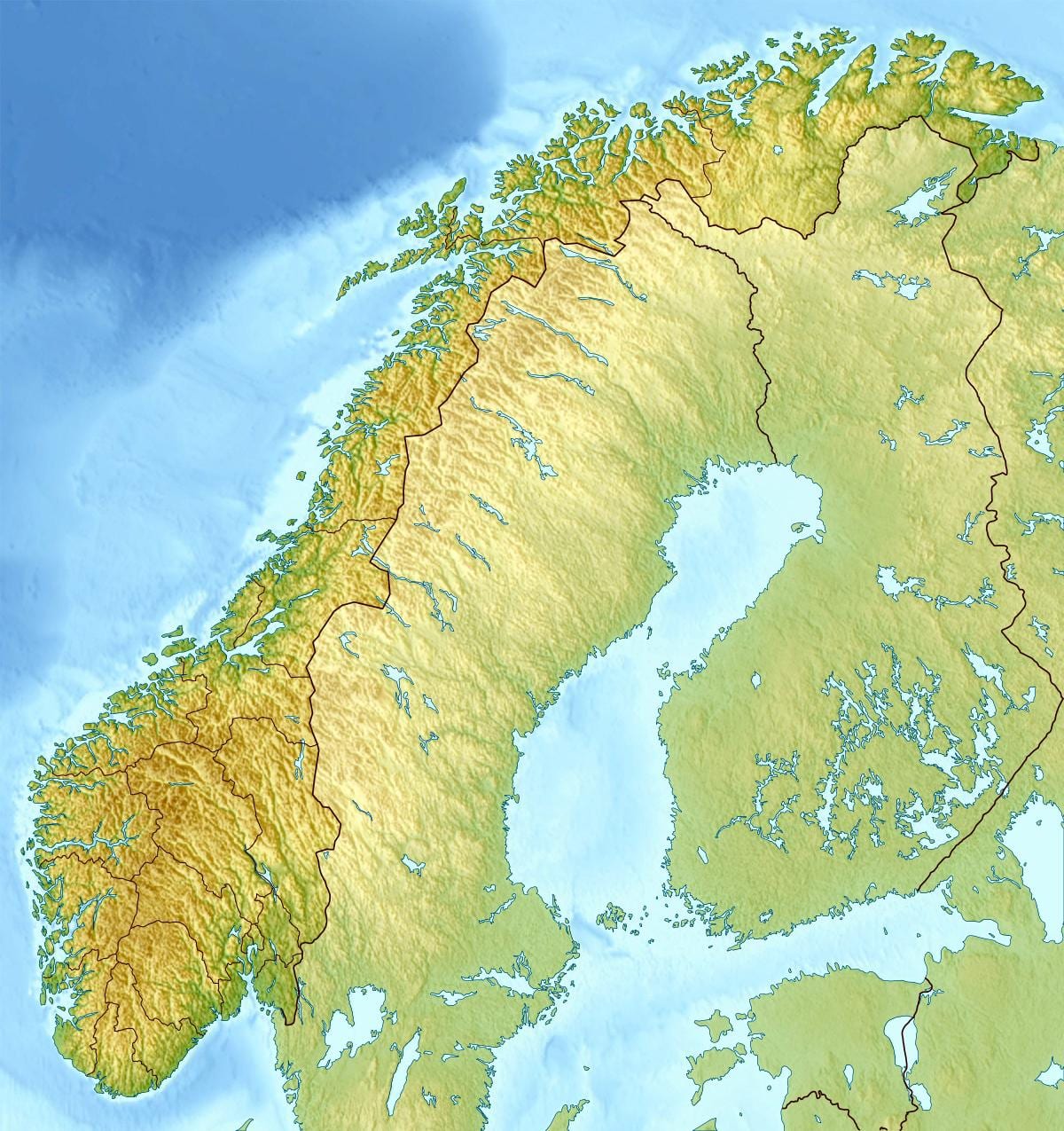 Norvegija topo žemėlapį