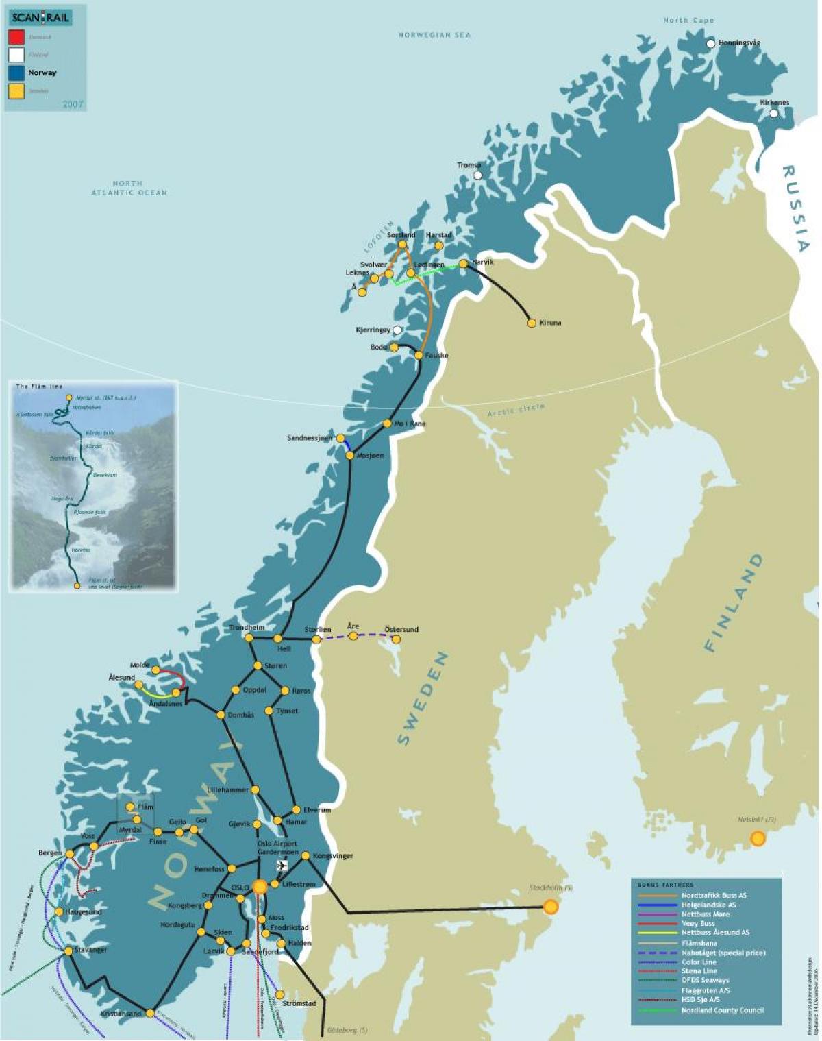 Norvegijos geležinkelių žemėlapis