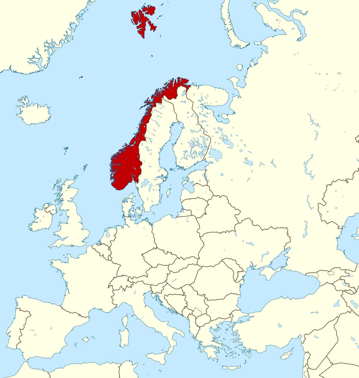 žemėlapis Norvegija ir europa