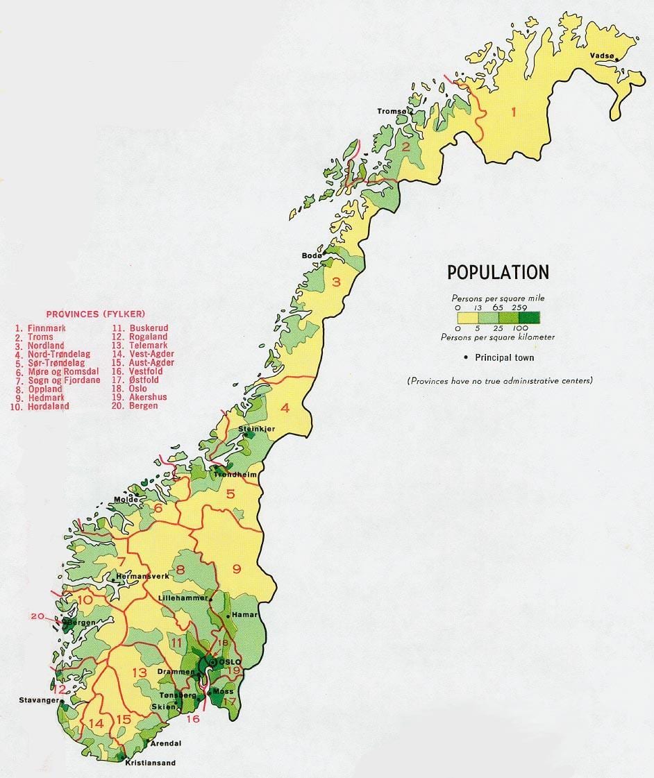 Norvegijos gyventojų žemėlapio