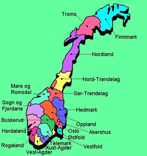Žemėlapis Norvegijos nacionalinius turizmo maršrutus 