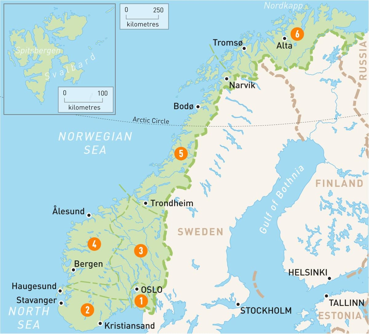 Žemėlapis Norvegijos regionuose