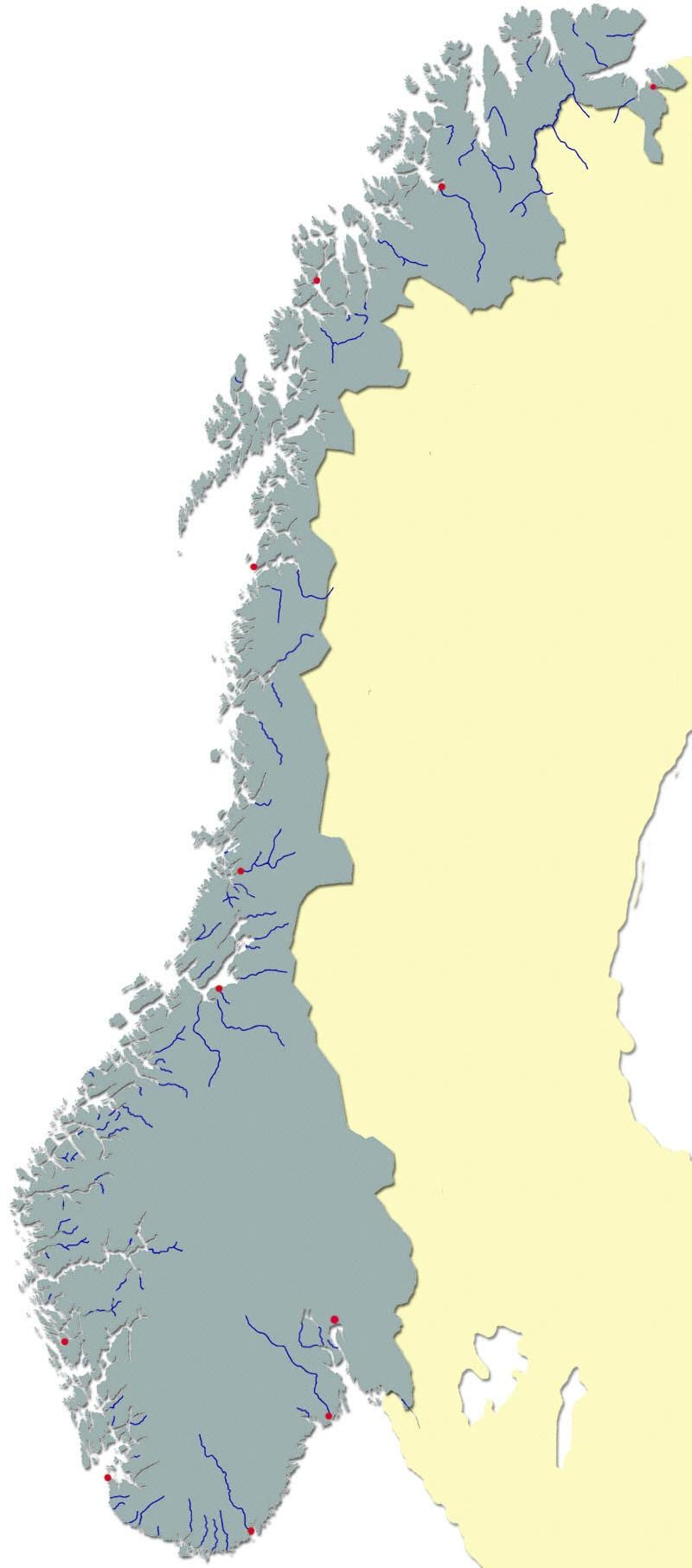 Žemėlapis Norvegijos upės