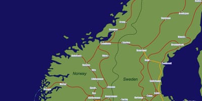 Žemėlapis Norvegija traukinių maršrutai
