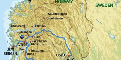 Žemėlapis vakarų Norvegijoje