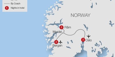 Žemėlapis flam geležinkelio Norvegija