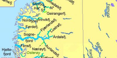 Žemėlapis Norvegija rodo fiordai