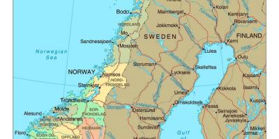 Žemėlapis Norvegijoje su miestų