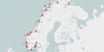 Žemėlapis Norvegijos oro uostus
