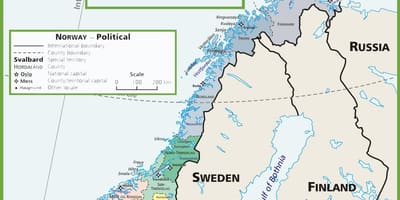 Žemėlapis Norvegijos politinė 