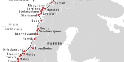Žemėlapis Norvegijos uostus